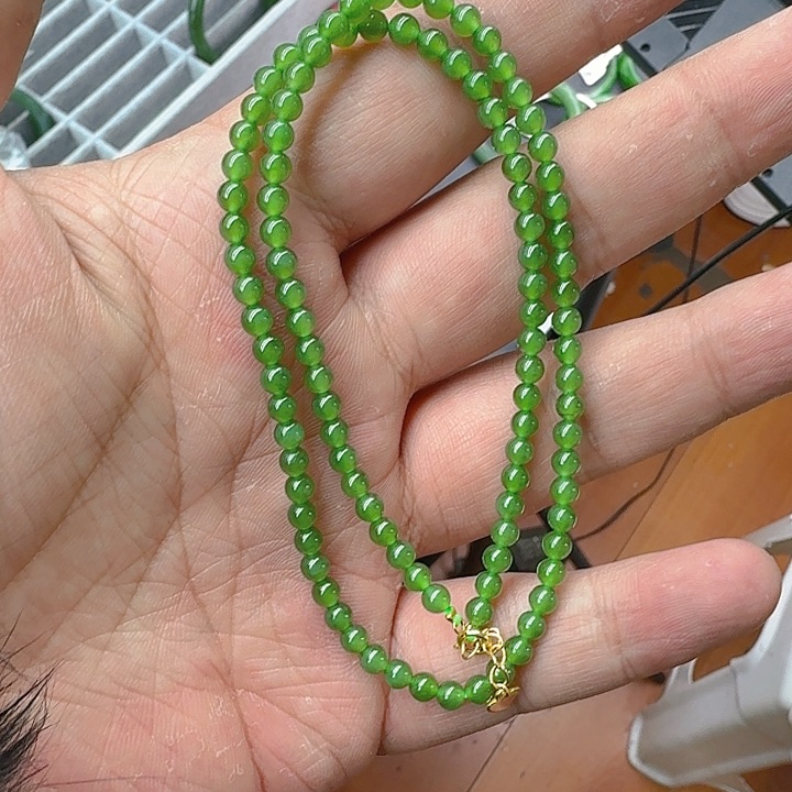 和田玉（碧玉）颈饰银S925镀金镶嵌