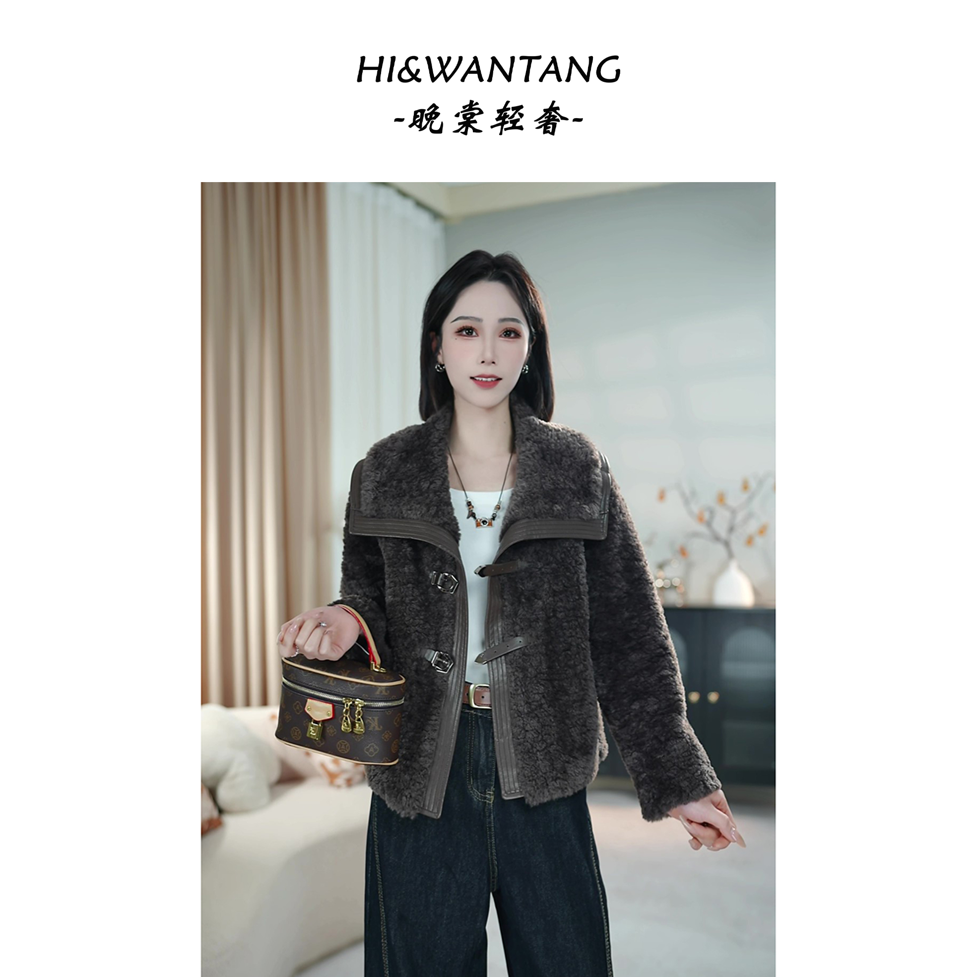 贵气高级感气质时尚2025女冬季新款毛毛领皮毛一体外套25198