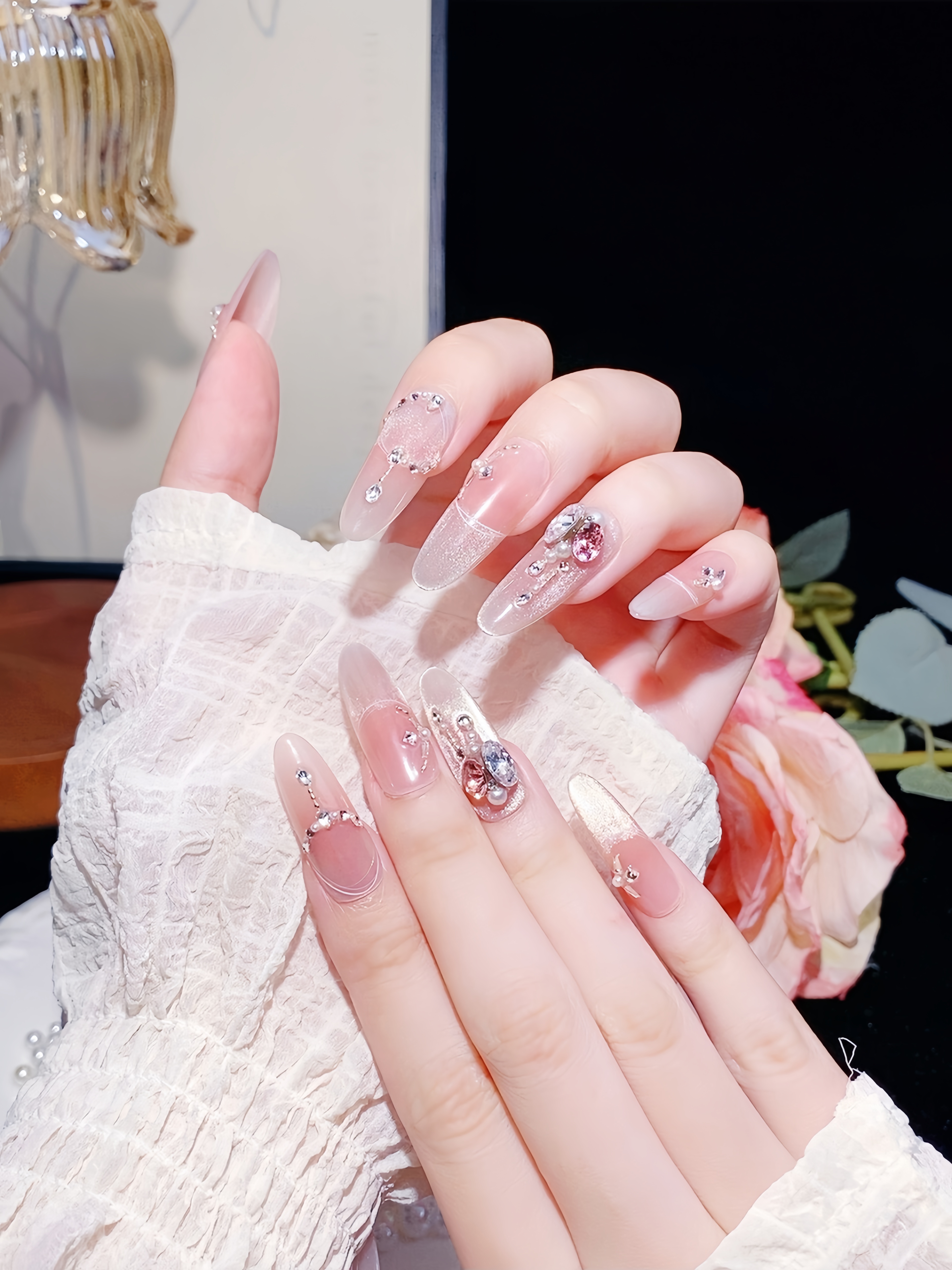 栗栗吉LILI【指尖晚宴】高级感轻奢猫眼气质显白锆石纯手工穿戴甲A5