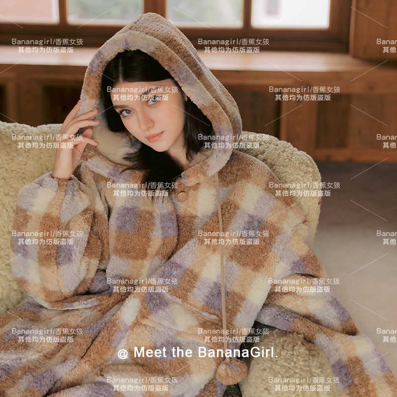 Bananagirl【芋泥牛乳】极寒睡衣女秋冬长款睡袍加绒加厚家居可外穿