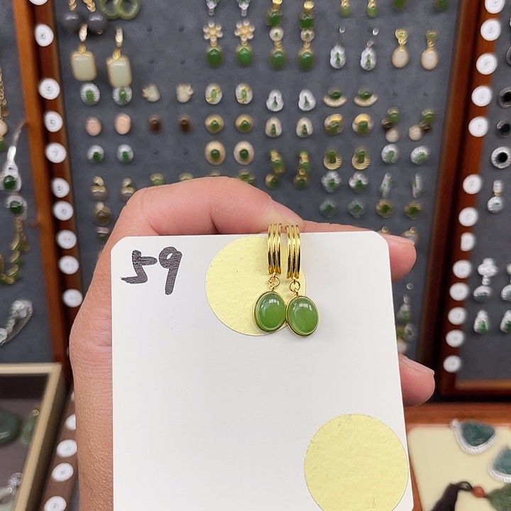 和田玉耳饰银S925镶嵌和田玉59