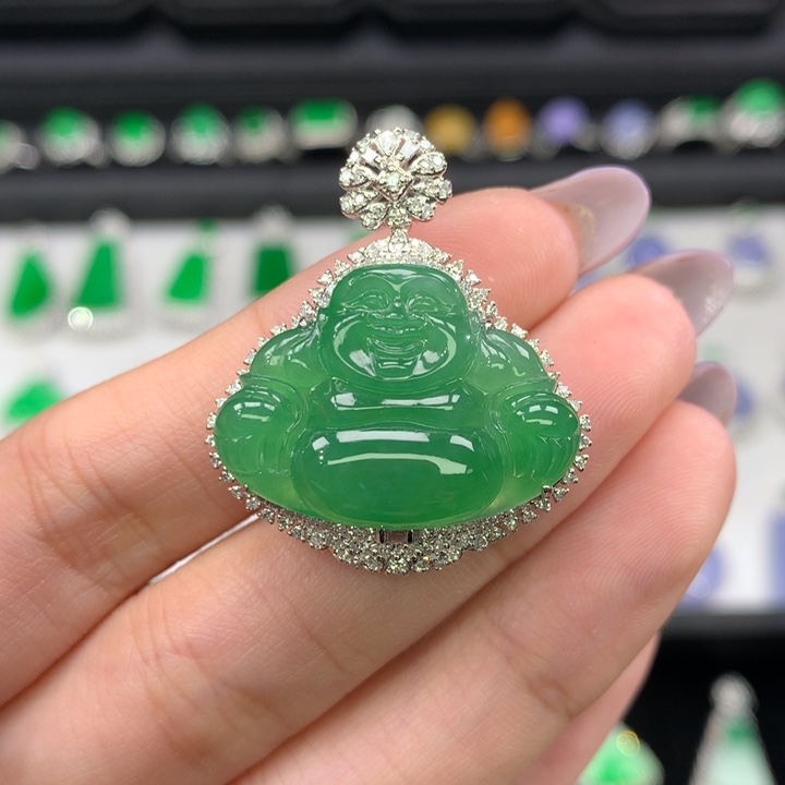 翡翠吊坠(不含链)18K金镶嵌