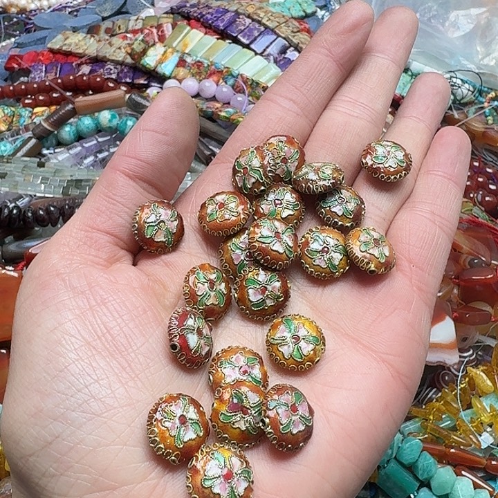 玛瑙/玉髓未镶嵌珠宝半成品3个15mm景泰蓝