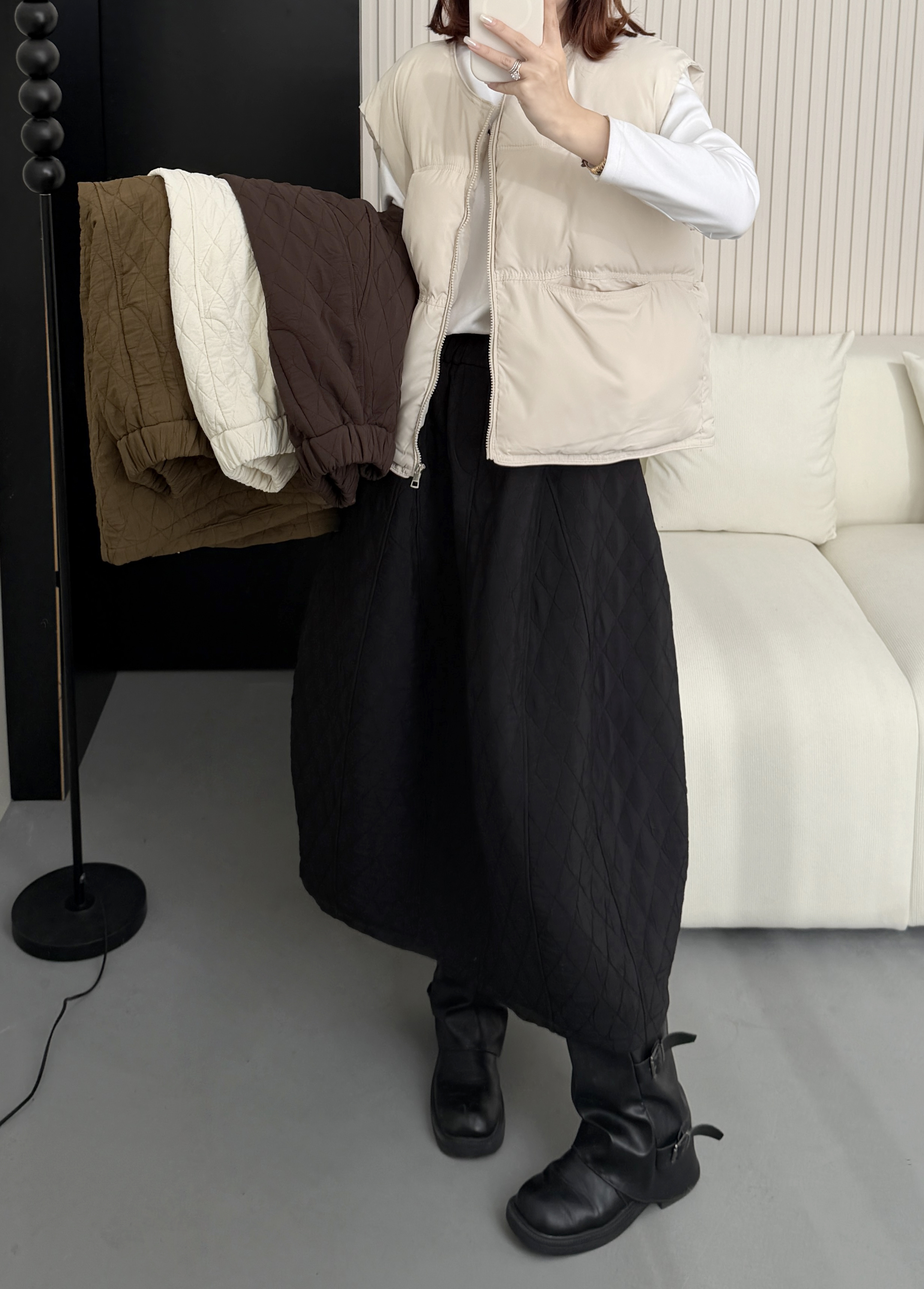 25欧货高端新灯芯绒菱格南瓜裙花苞裙半身裙中长款潮流女装A6390