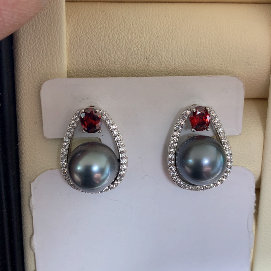 海水珍珠耳饰银S925镶嵌