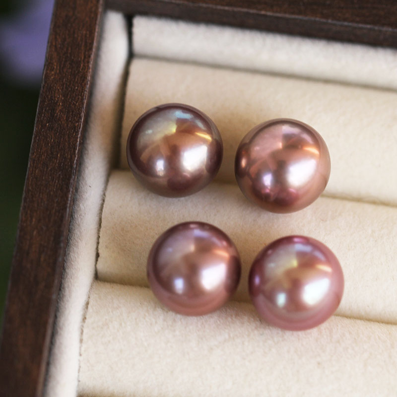 【牛油果紫珠】紫色大珍珠耳钉约12-13mm S925银 多样性发货发一