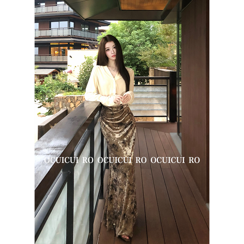 CUI CUI 崔崔【优雅新月】休闲时尚A字裙女士半身裙泡泡袖长裙套装