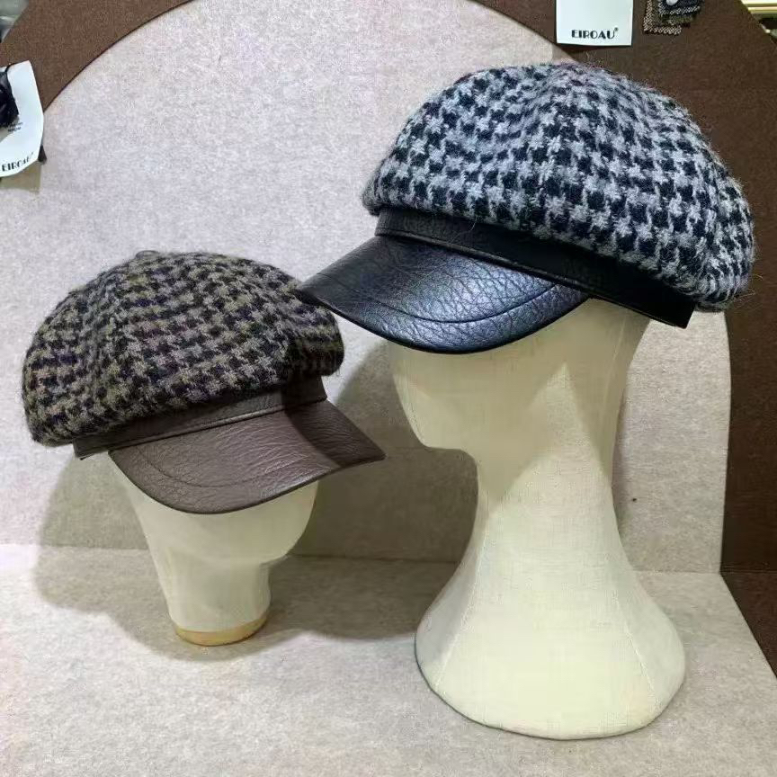 B031秋冬季韩版女八角帽保暖格子贝雷帽时尚休闲鸭舌帽潮报童帽