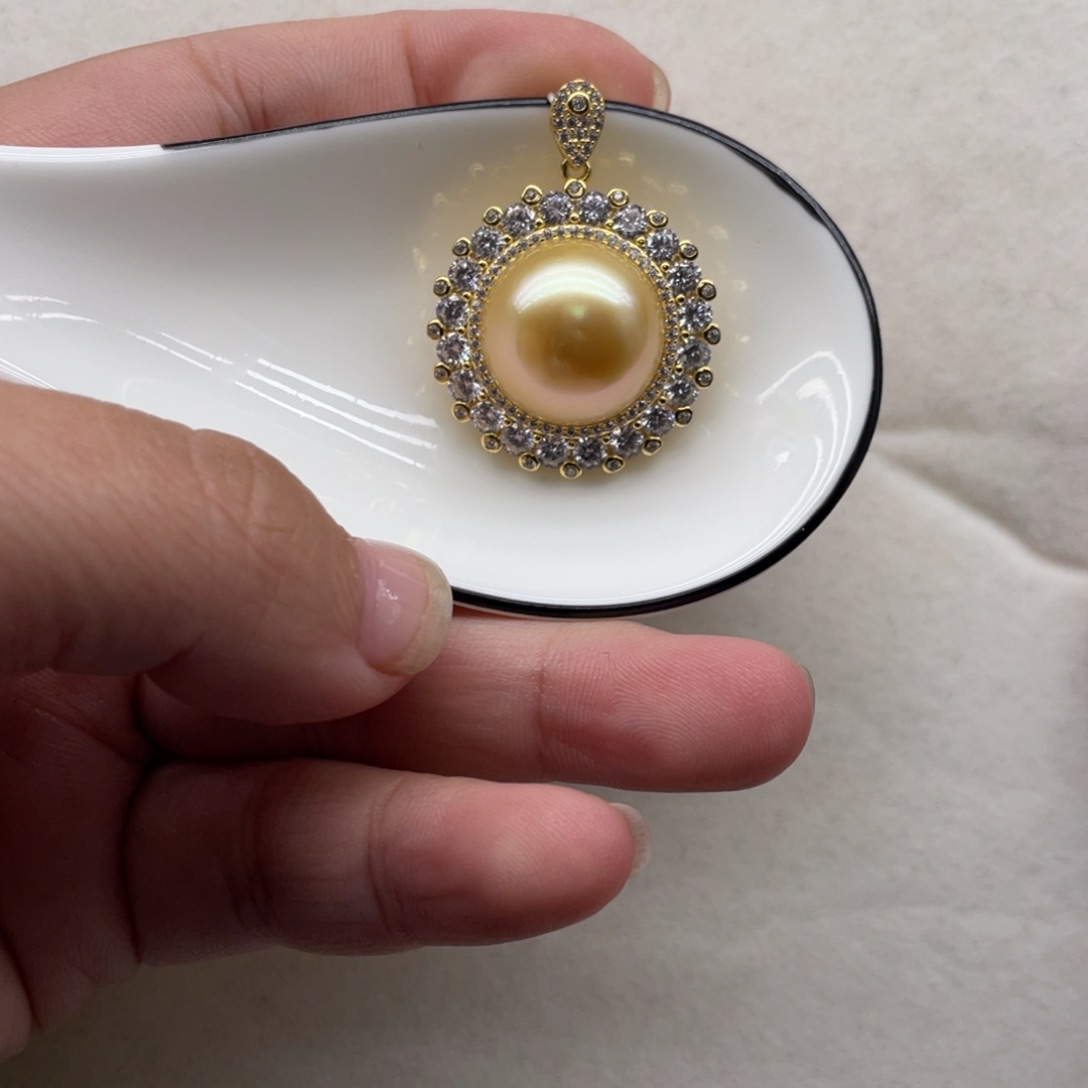 海水珍珠颈饰银S925镶嵌15-16mm