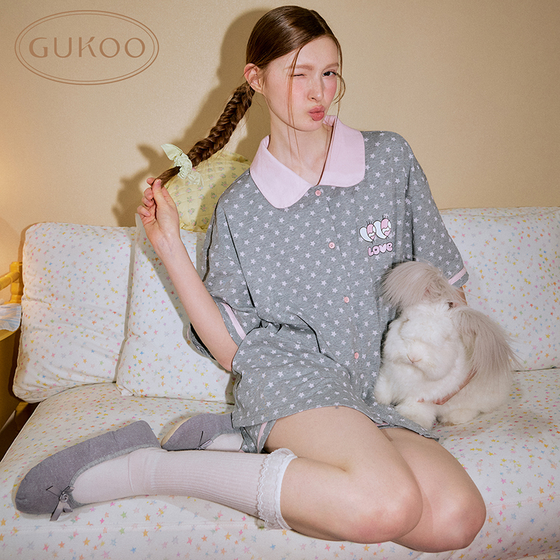 Gukoo果壳睡衣春夏艾丝乐小兔联名纯棉女家居服套装