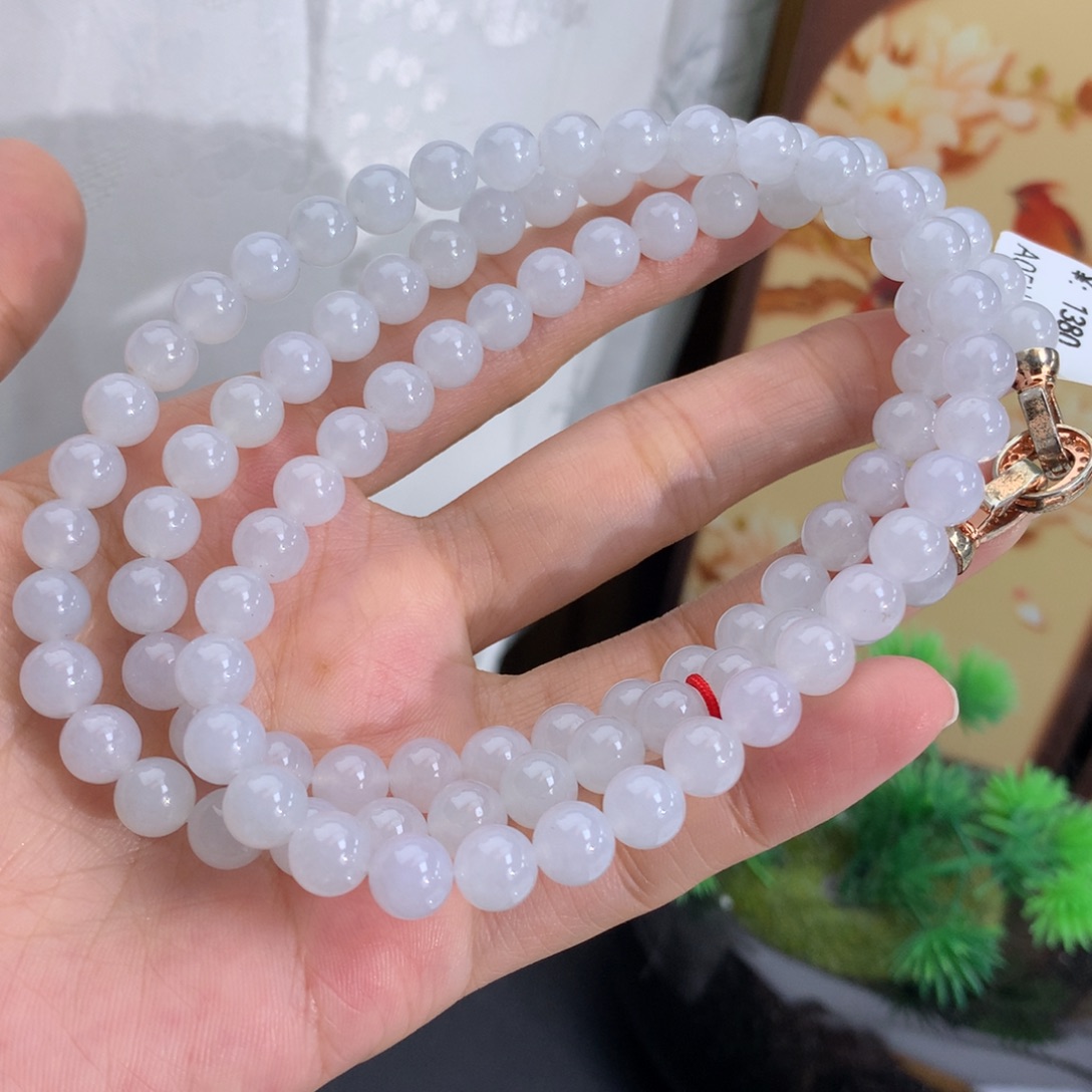 翡翠未镶嵌手串卡7胶润白冰项链