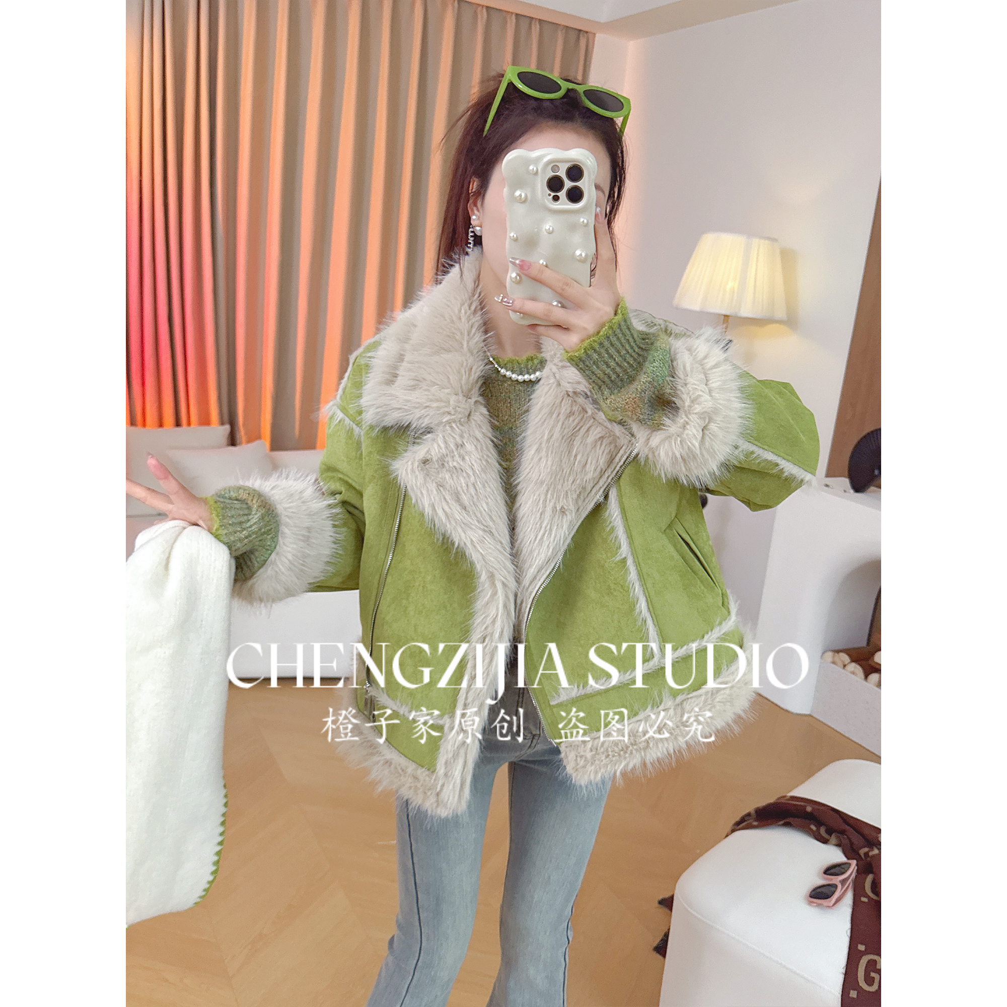 【裴诗婷】WT00086毛领流苏毛毛拼接短款外套