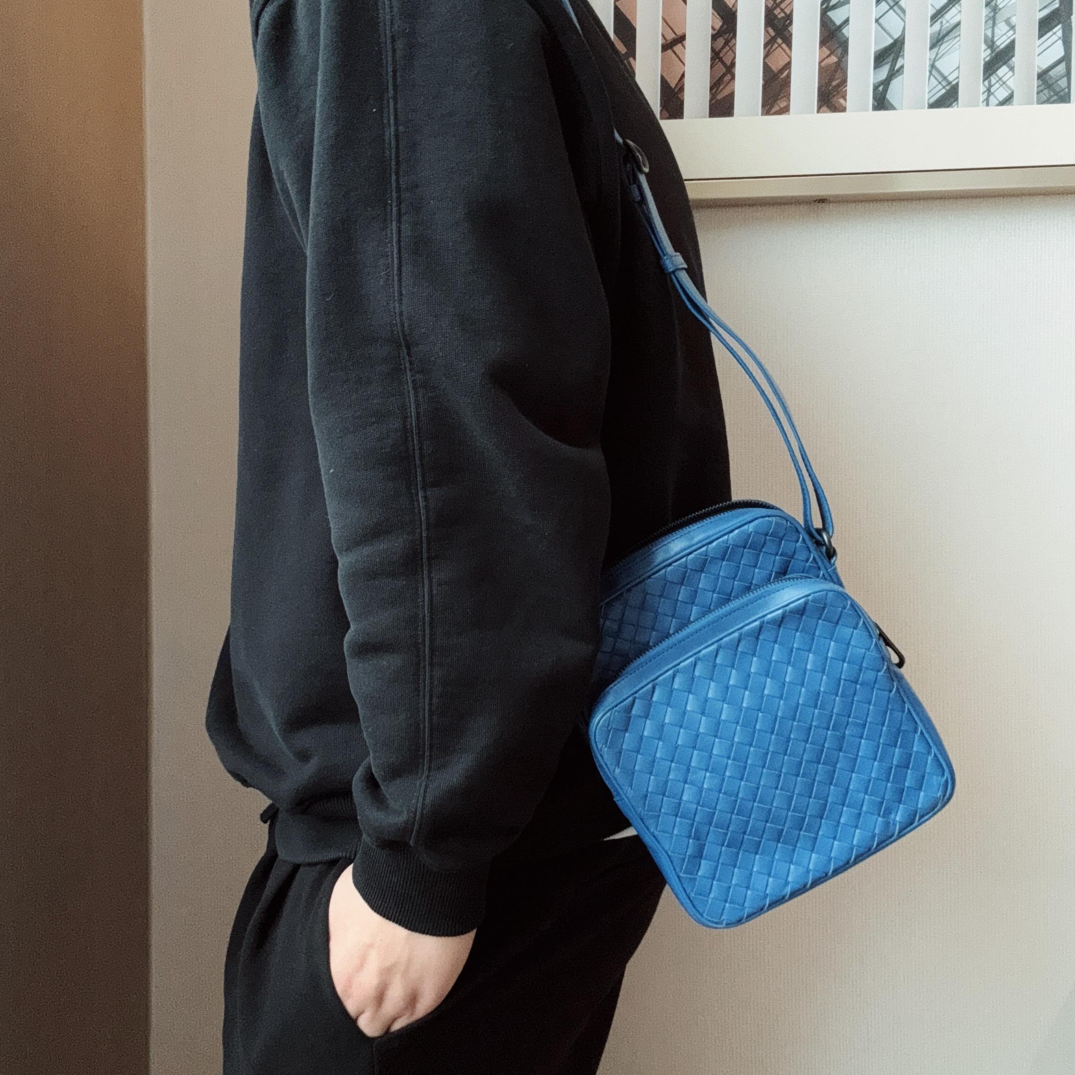 95新 BOTTEGA VENETA/葆蝶家 【冰】99 1239 克莱因蓝双层相机包