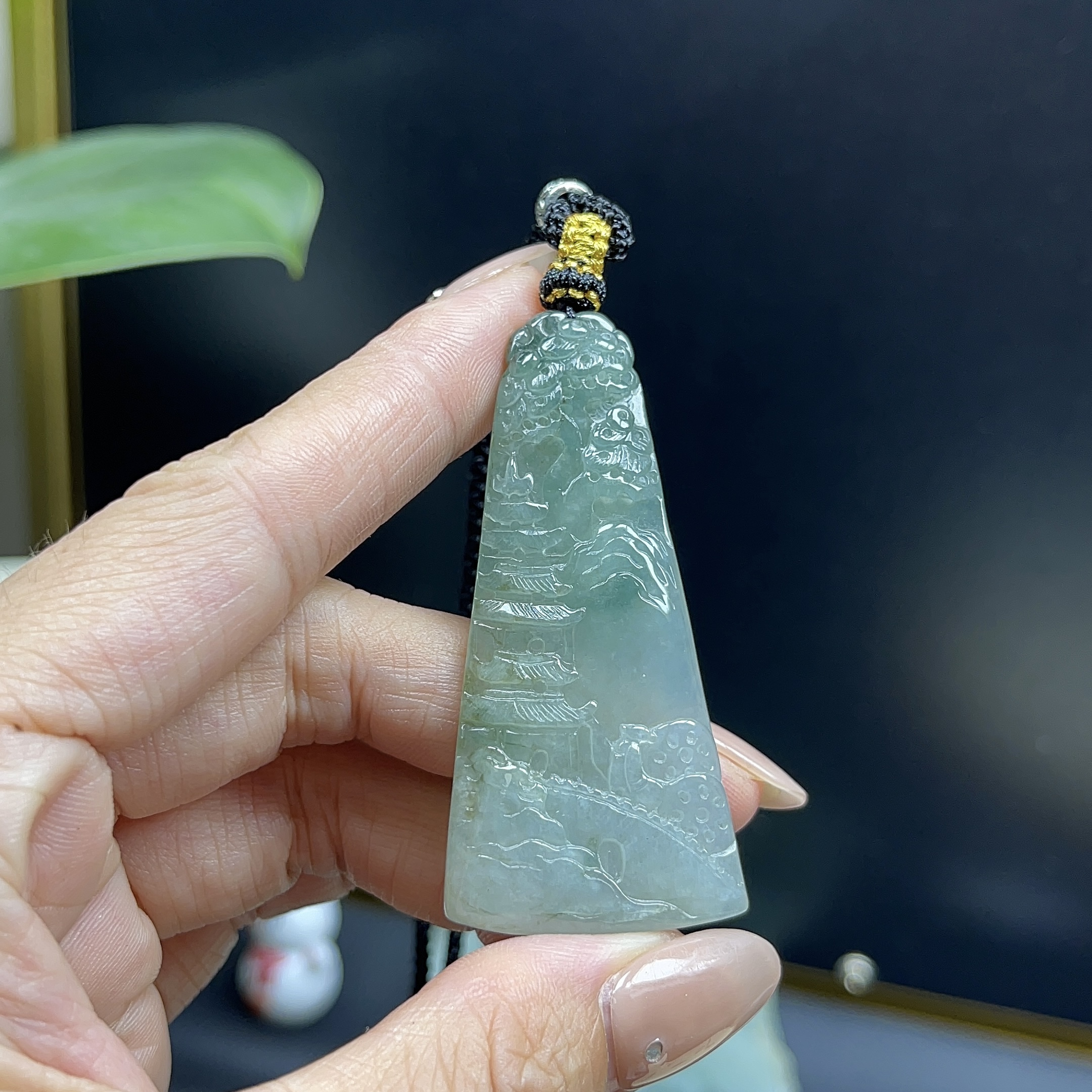 天然缅甸翡翠A货 山水牌吊坠飘花毛衣链挂件精品配饰