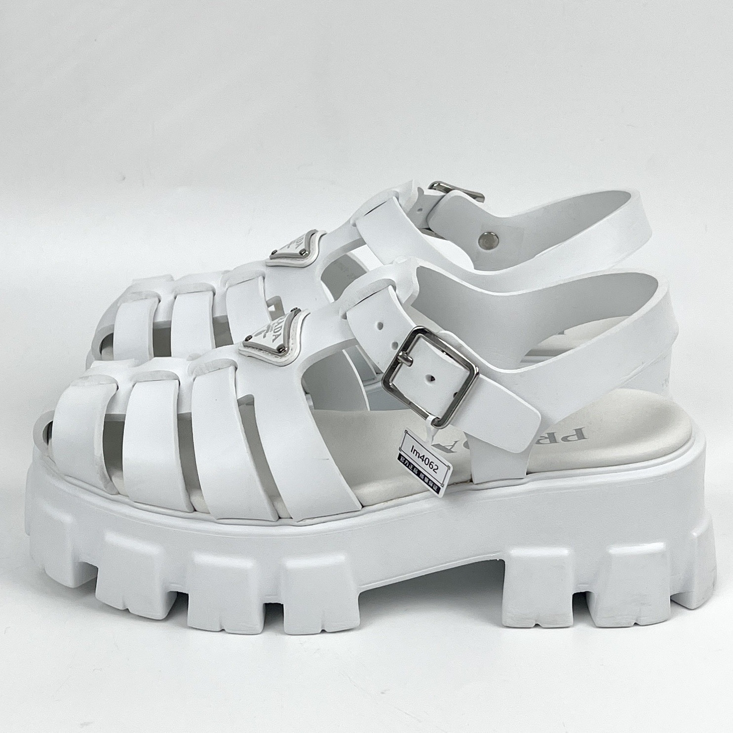 95新 Prada/普拉达 37码 白色三角标厚底凉鞋 lm4062