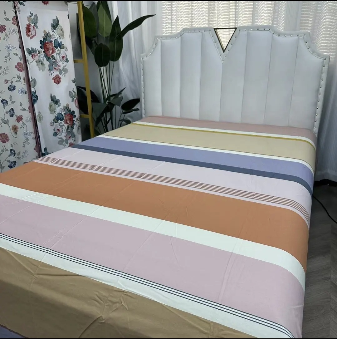 （043）加厚斜纹棉床单1.95*2.45米（+－5公分）时光条纹-粉