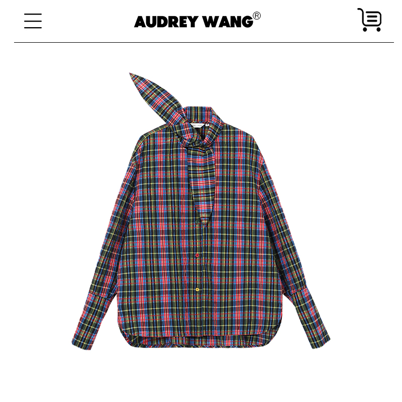AUDREYWANG彩色格纹休闲阔版长袖衬衫11970