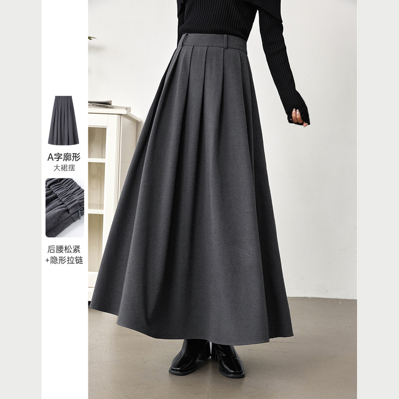*深灰色气质百褶半身裙女2025新款垂感宽松a字长裙M9062/A0951