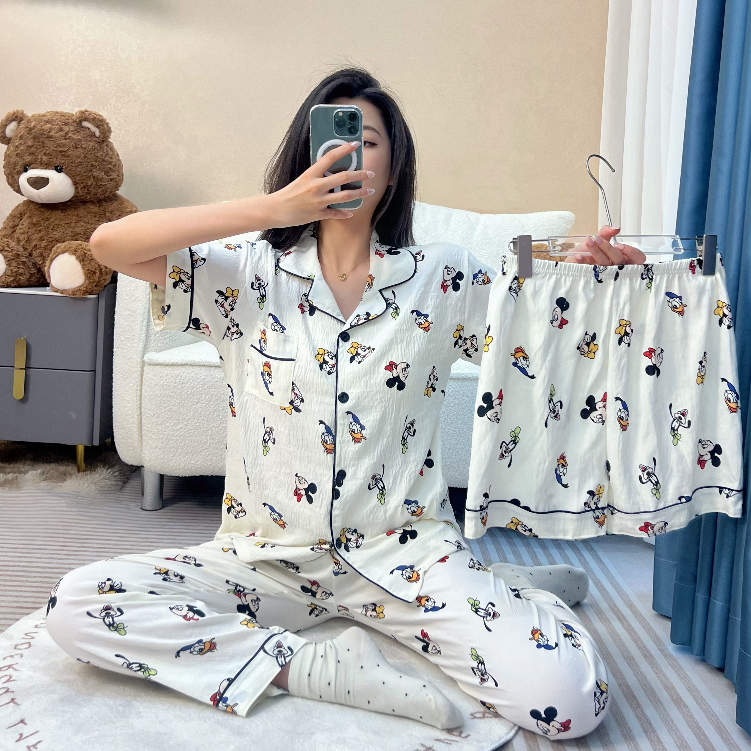 【米奇妙妙屋】新款睡衣短袖短裤长裤三件套女款春夏季家居服学生