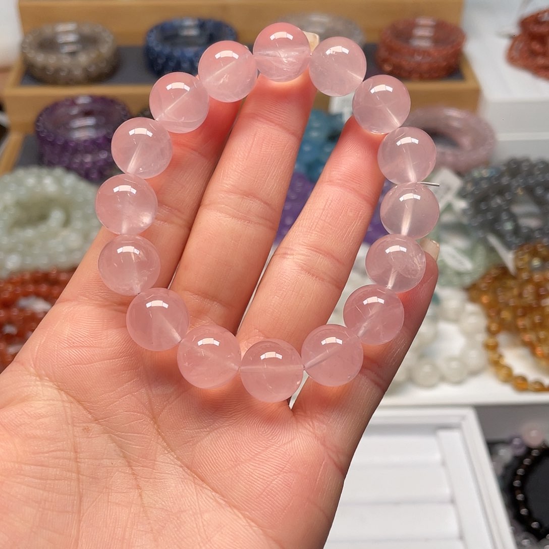 烟晶手链银S925镶嵌?****儿粉水晶13