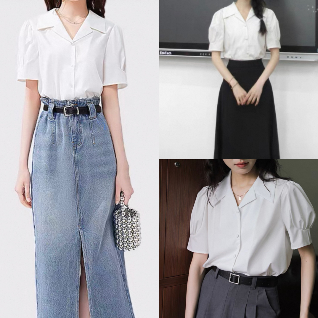 香～法式白色衬衫女2025夏季新款泡泡袖衬衣气质正肩职业通勤上衣