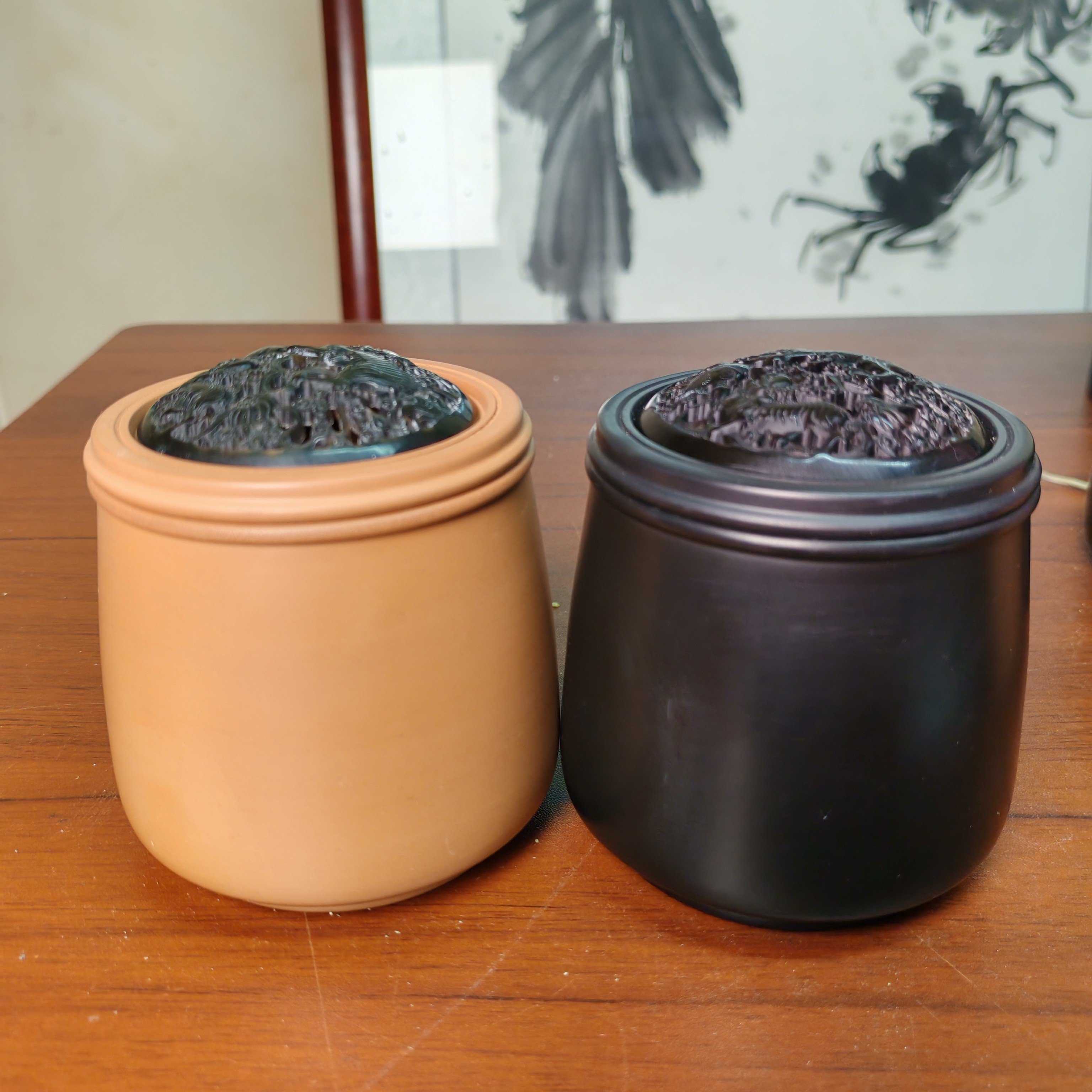 黑白虫叫罐牛角蒙心款矮身一对