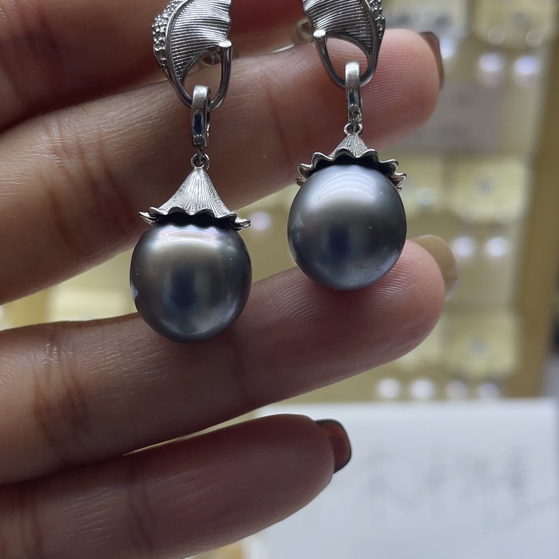 海水珍珠银S925镶嵌耳饰