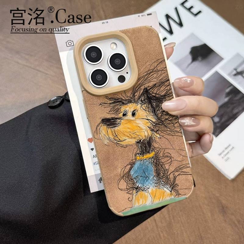 乱毛小狗侧脸天阶小羊皮壳适用于iPhoneiPhone苹果17手机壳华为op
