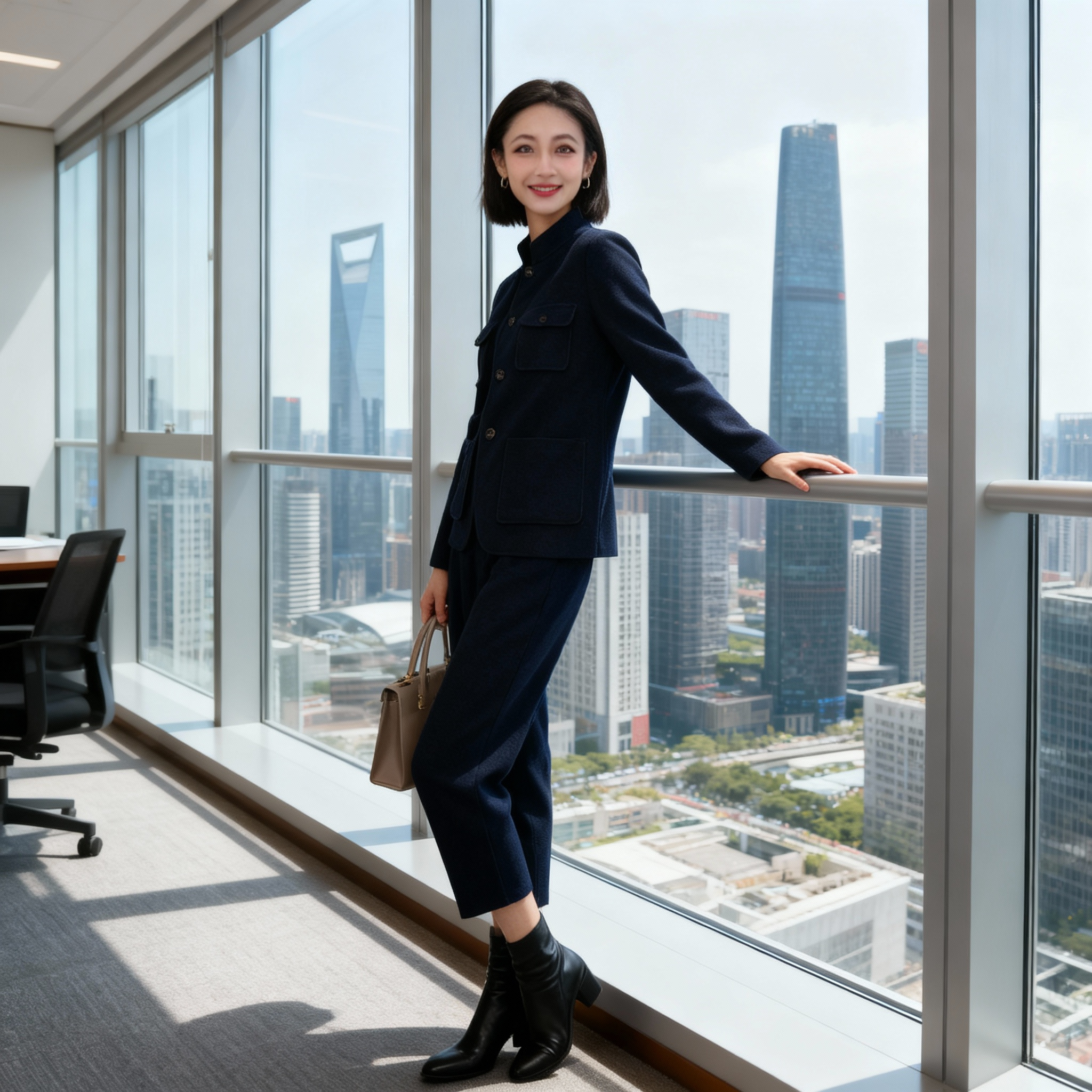 【素影流光·国风新潮】赢智尚深蓝中厚外套哈伦裤套装女ZA-ZK00109