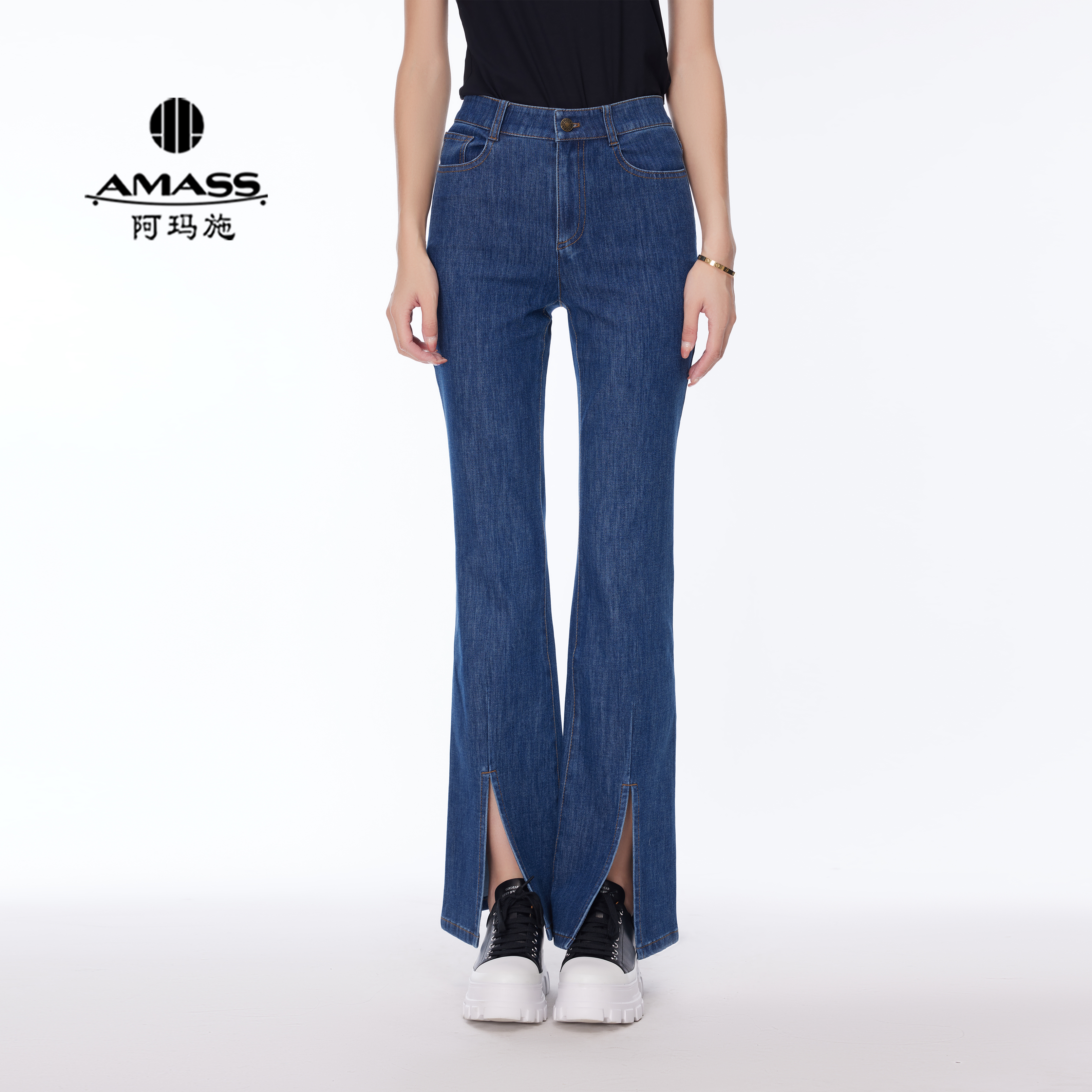 AMASS/阿玛施气质穿搭高腰显瘦微辣开叉微喇叭牛仔裤5100467-42
