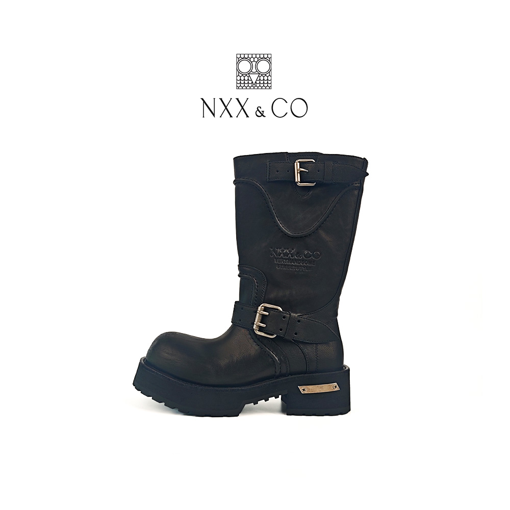 NXX&CO真皮马丁靴高筒靴套筒秋冬常规圆头透气女靴复古港风时尚