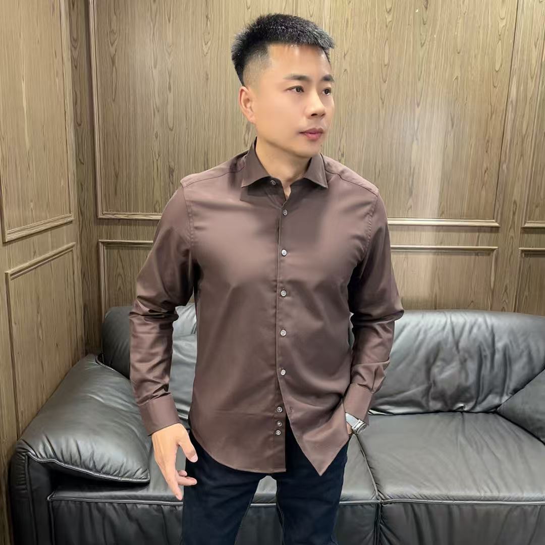 25四季款男士商务休闲纯色含羊绒修身长袖衬衫