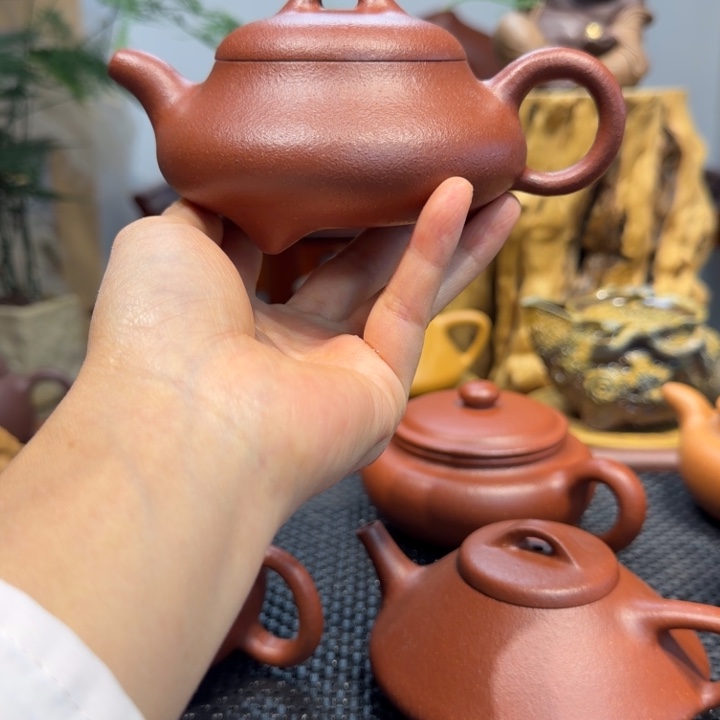 太***垣紫砂茶壶纯红降坡矮石瓢200cc