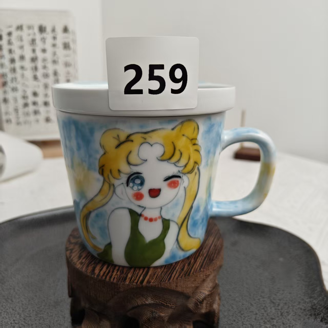 景德镇手绘釉中彩（食品级）美少女盖杯259