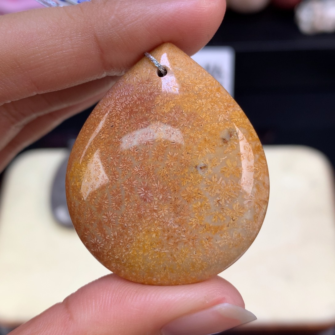 硅化珊瑚（珊瑚玉）未镶嵌颈饰50漏25皮枫叶（78号）