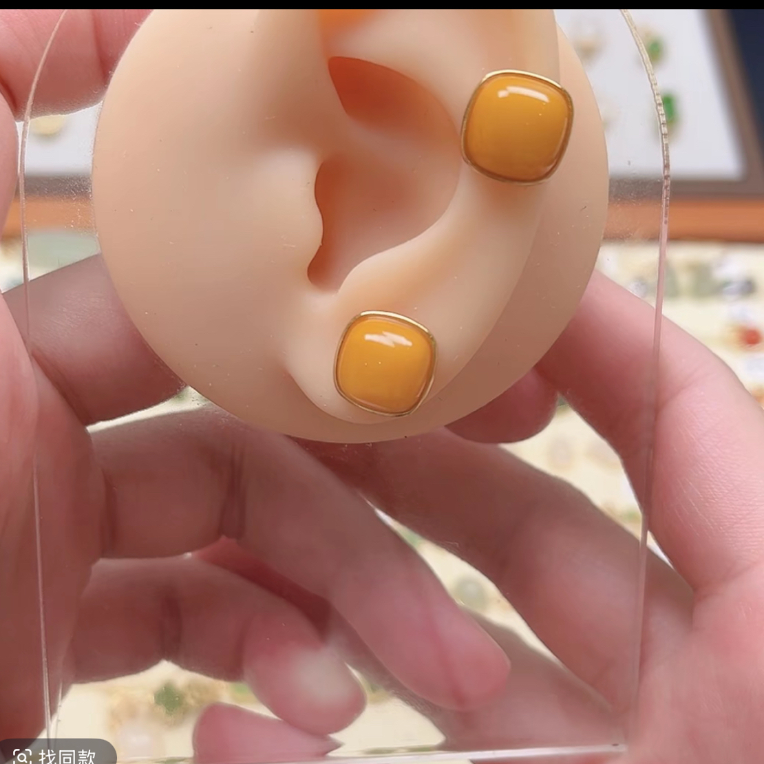 方糖蜜蜡耳饰S925银镶10m百搭