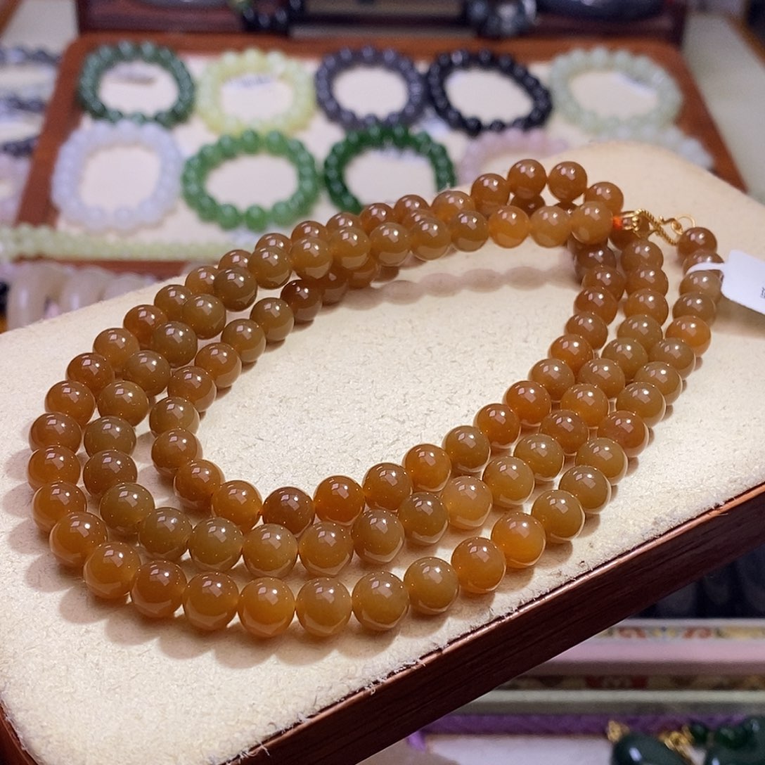 颈饰未镶嵌和田玉且末糖银镶108链8MM