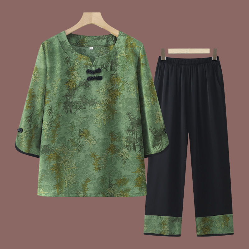 中老年夏装妈妈装50-60岁高档套装奶奶装宽松衣服老太太夏透气005