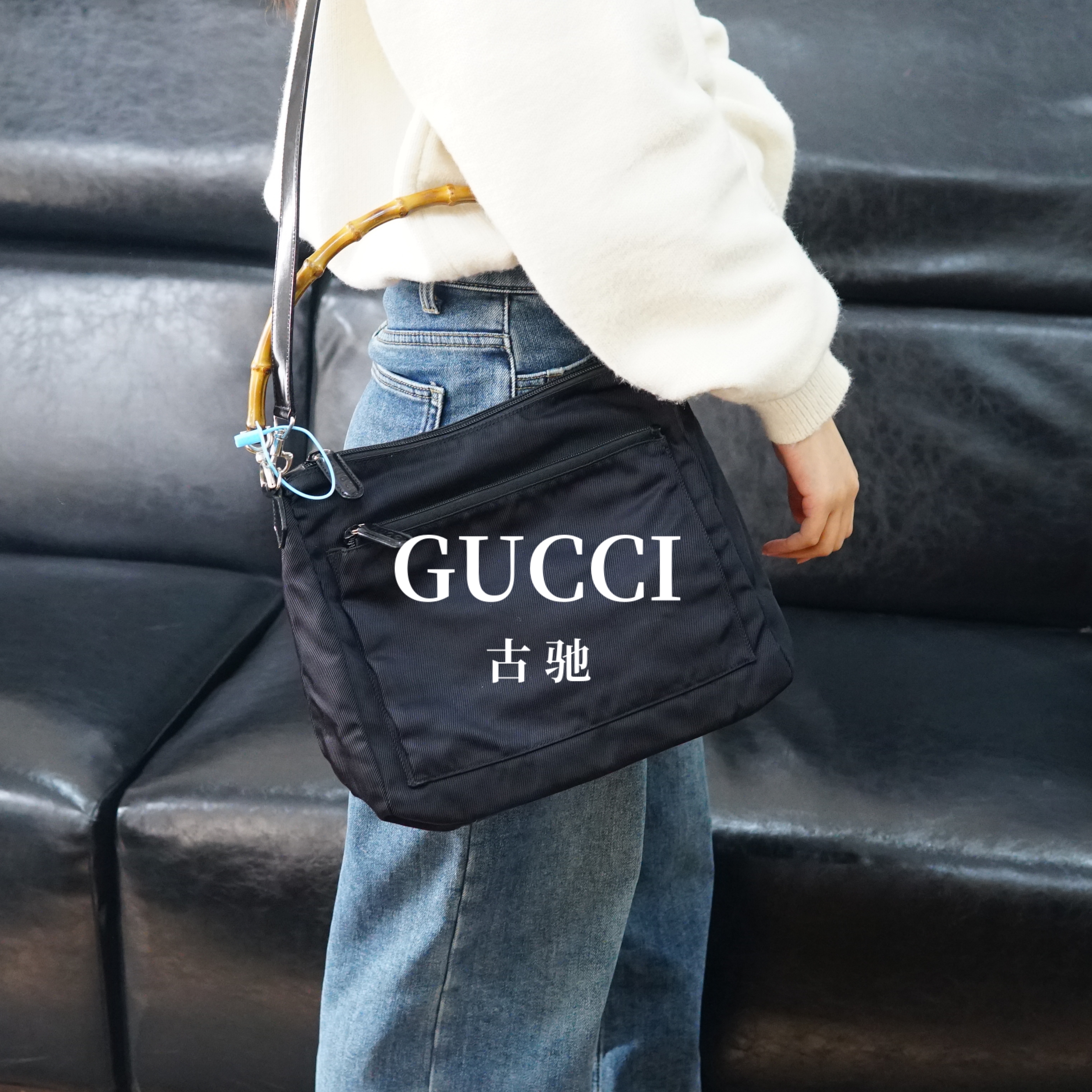 95新 GUCCI/古驰 黑色竹节单肩包/JJ12705067/5067