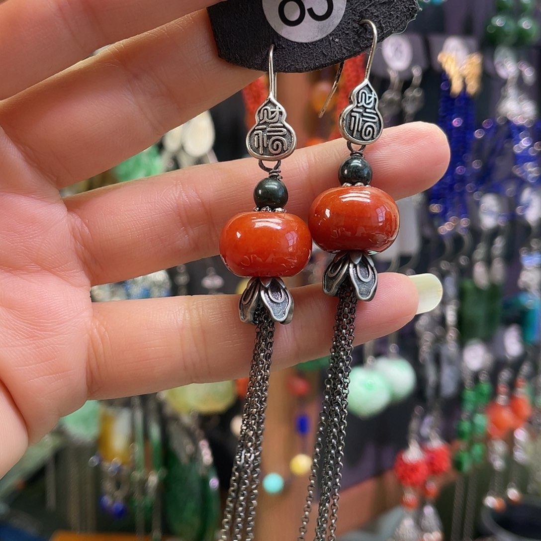 百***合翡翠银S925镶嵌耳饰072gjhhj