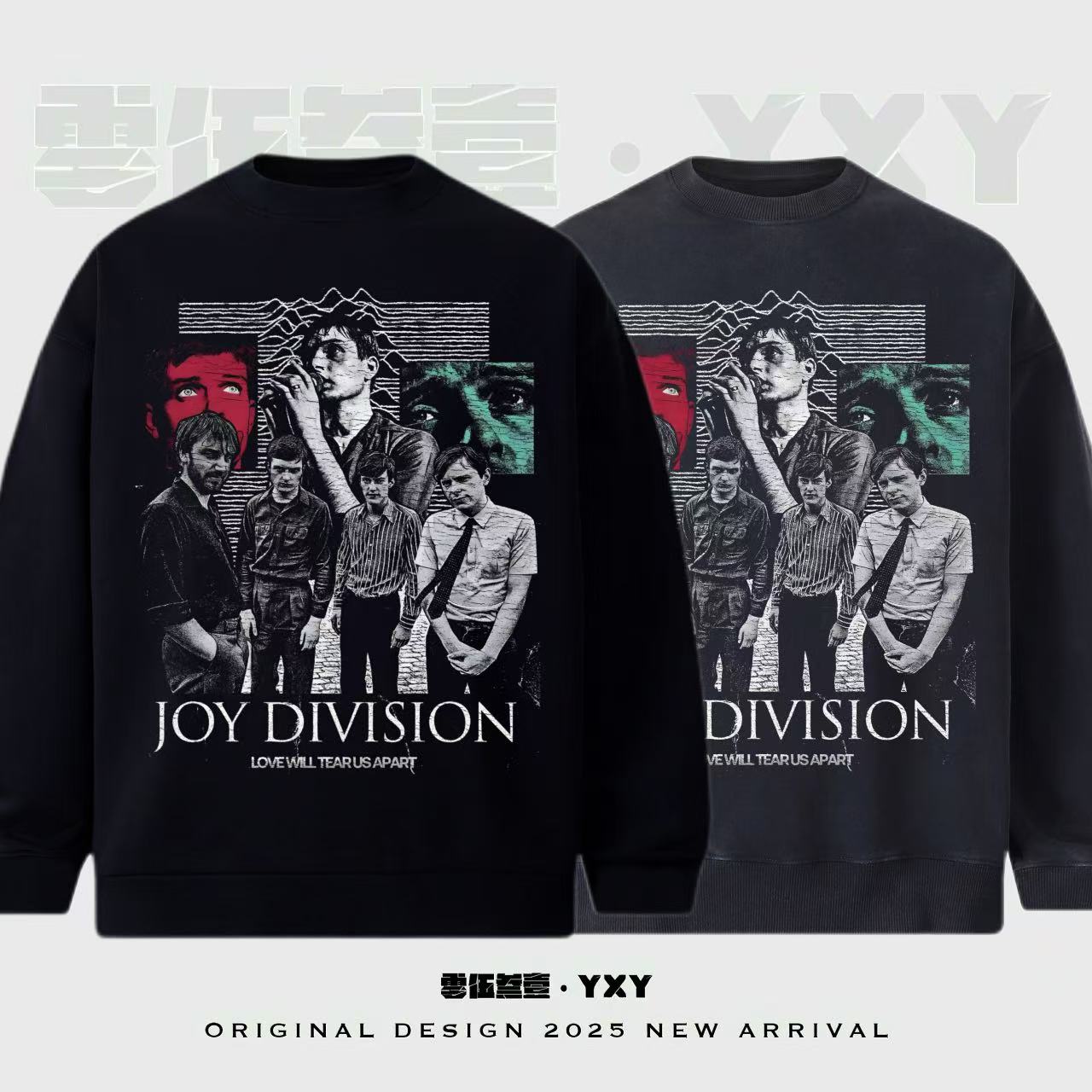 YXY【JOY DIVISION人像】美式复古后朋克摇滚乐队毛圈卫衣重磅印花