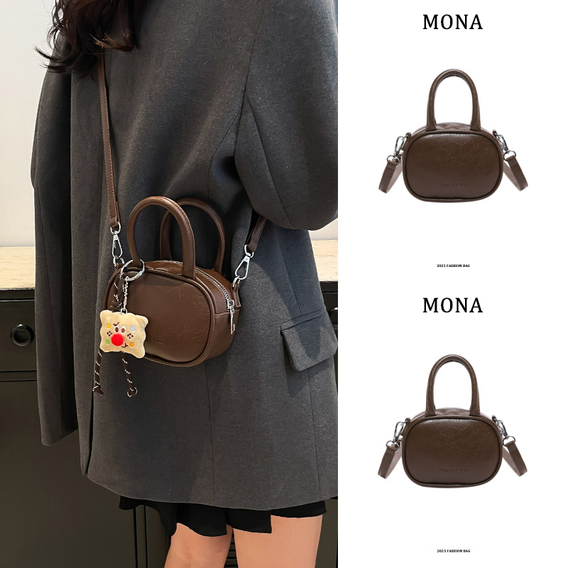 Mona春夏季款高级感小包包女2025新款咖色手提小方包斜挎单肩包