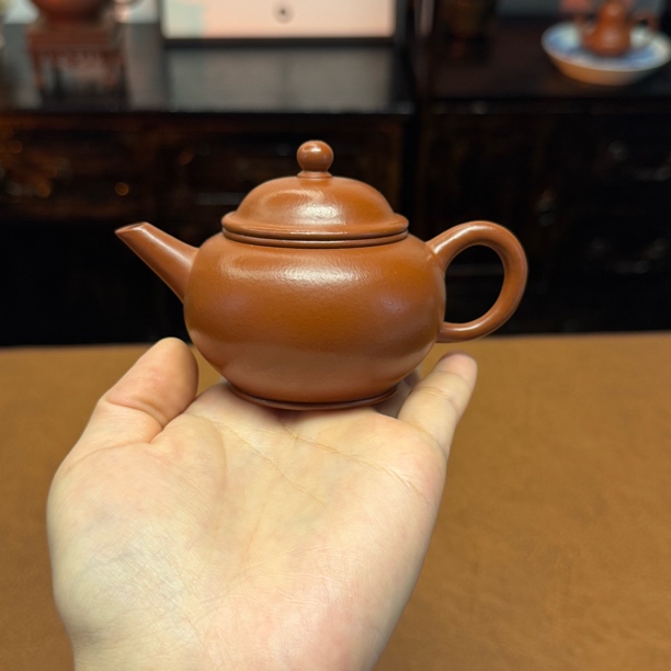 宜兴紫砂壶壶名：水平壶，容量130cc，小煤窑朱泥，全手工制作