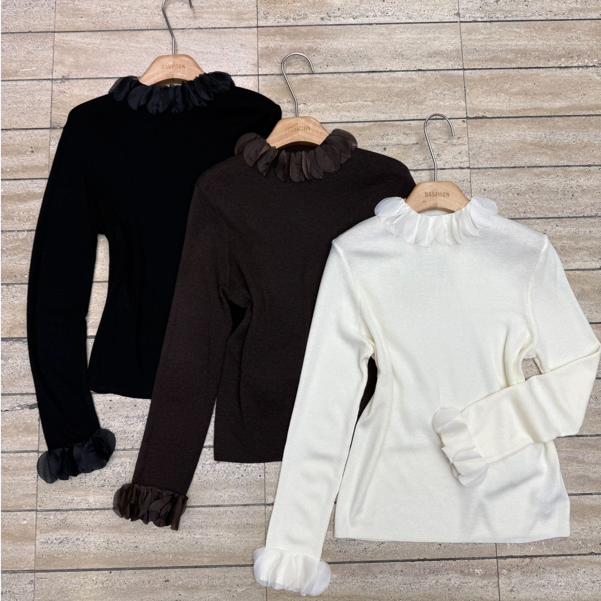 8950三色重磅质感花边领口时尚百搭设计上衣