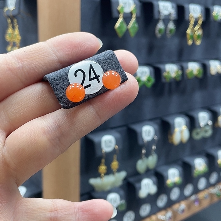 南红玛瑙银S925镶嵌耳饰24