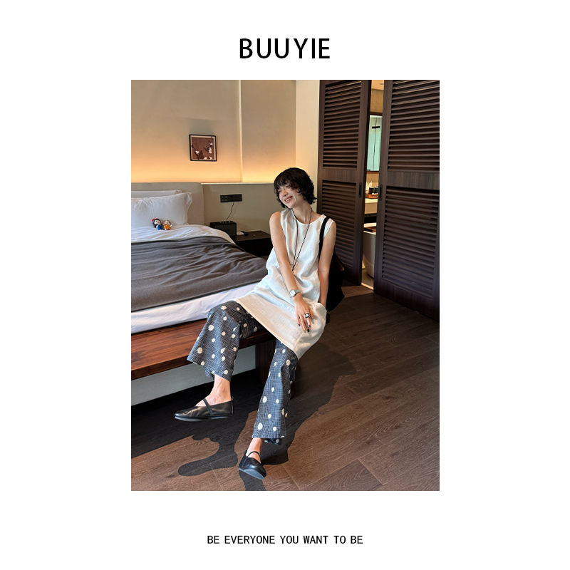 BUUYIE 25SS【‌雾霭轻歌】小众设计时尚波点休闲裤 250735