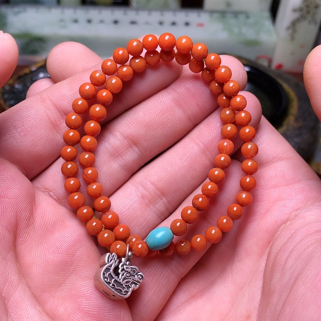 南红玛瑙手链足银镶嵌