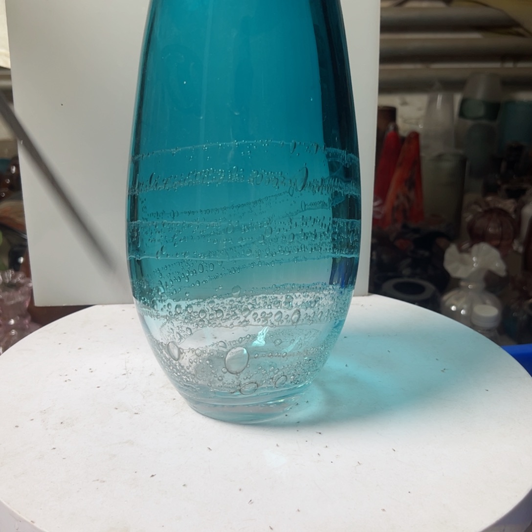 高33琉璃花器摆件蓝色气泡微瑕