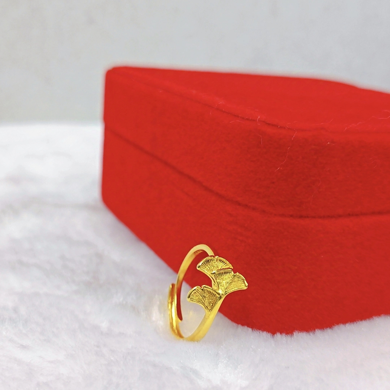 铜合金戒指 精工戒指 银杏叶开口戒指