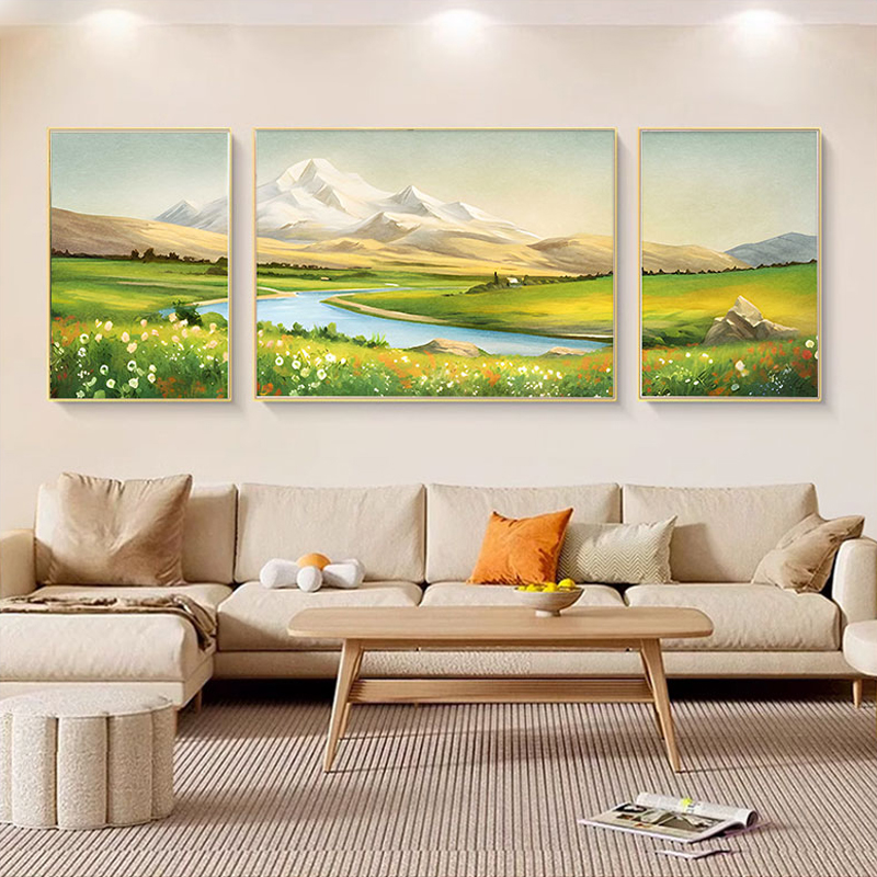 z109434现代简约客厅装饰画沙发背景墙轻奢三联画挂画镶钻晶瓷